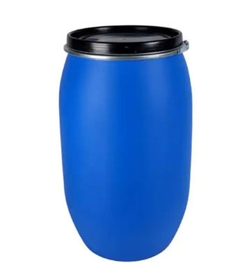 Baril en plastique bleu à couvercle serti d'étrier de fer de tambour de HDPE de 60 litres