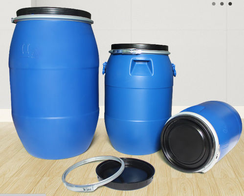 Baril de matière première en plastique de 125L à bride à ouverture en fer baril chimique en cercle